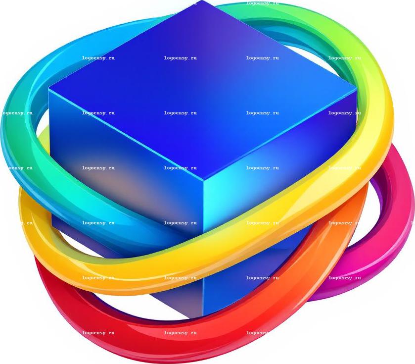 Изометрический логотип с кубом и кольцами
