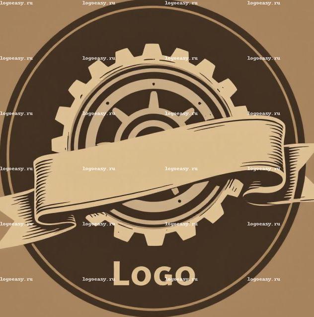 Логотип с шестерней и лентой в стиле винтаж